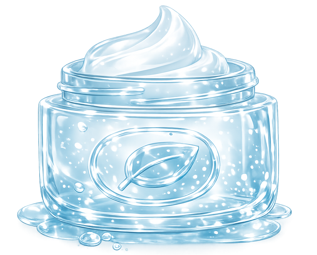 Стеклянная 3D-иконка крема — символ набора Рост/закупки профессиональной корейской косметики для косметологов, клиник и салонов в России.