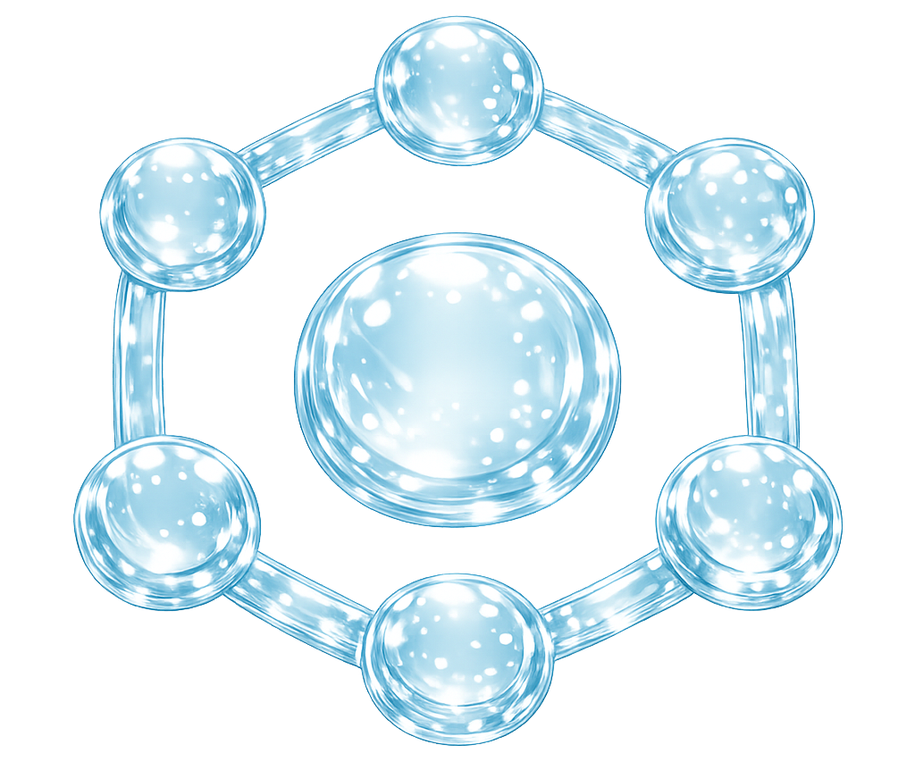 Стеклянная 3D-иконка молекулы — символ набора Старт/закупки профессиональной корейской косметики для косметологов, клиник и салонов в России.