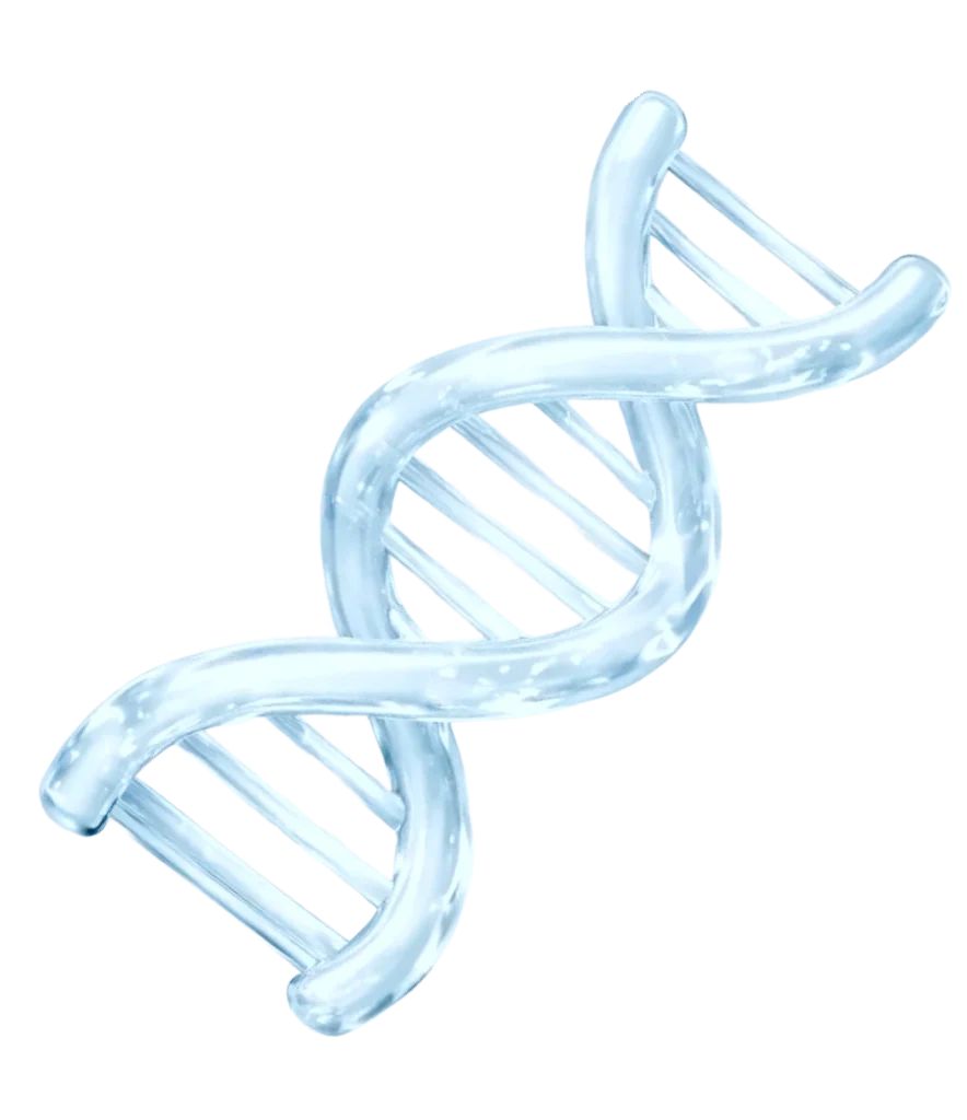 Стеклянная 3D-иконка ДНК — символ инноваций и активных компонентов профессиональной корейской косметики для косметологов, клиник и салонов в России.